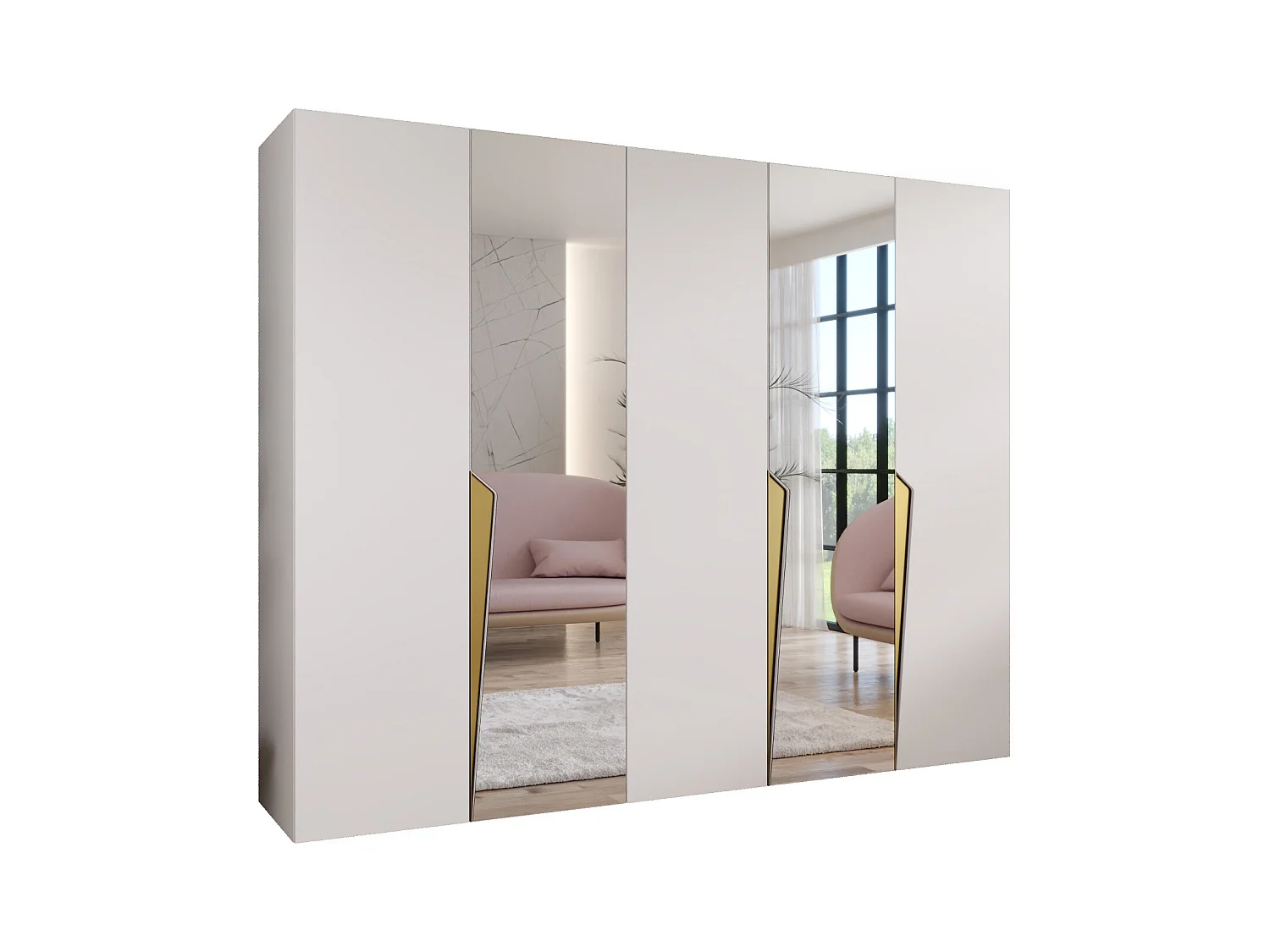 Draaideurkast Piano 2 250 / 202 / 52 (Wit + handgrepen: Goud)