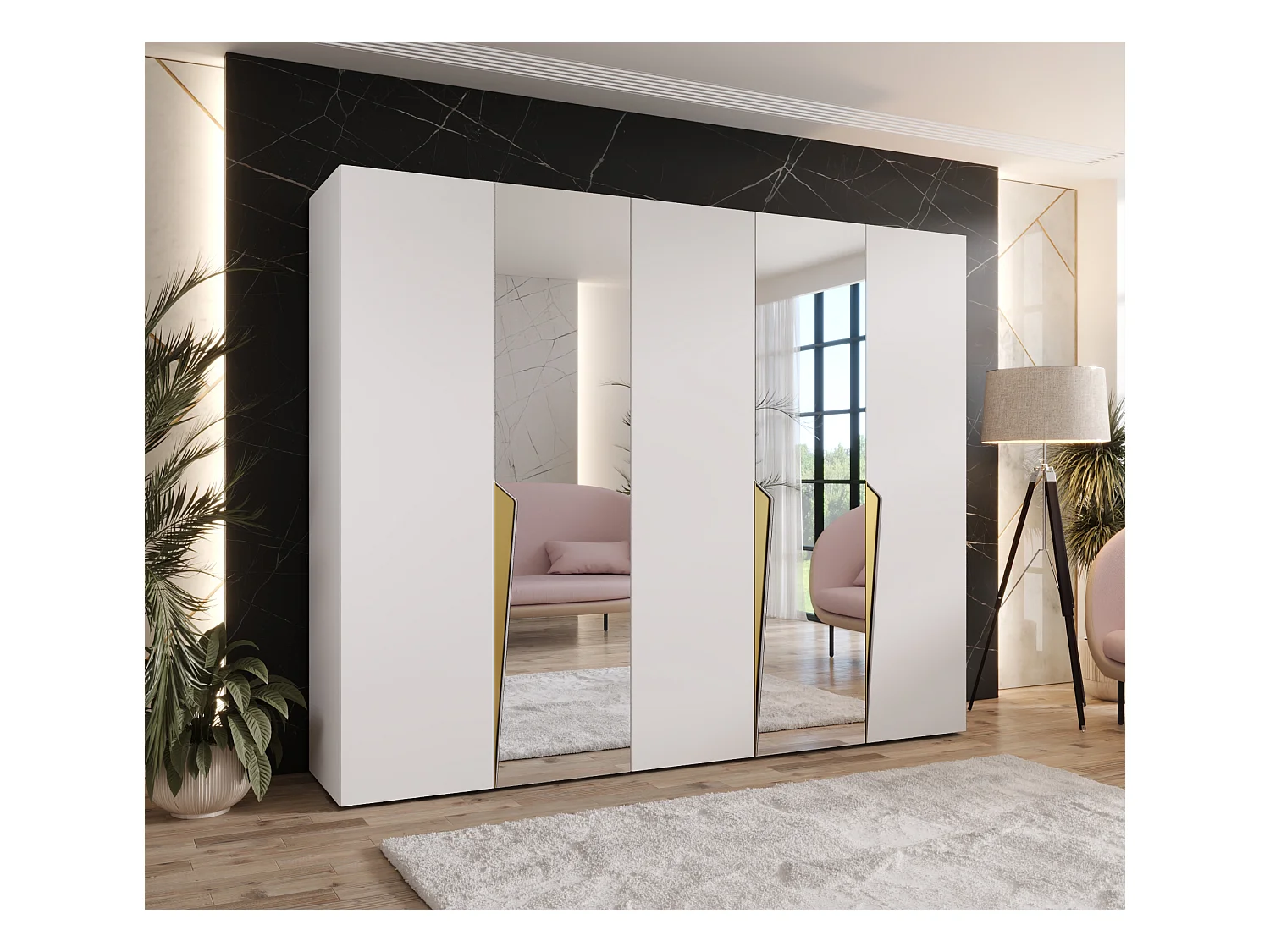 Draaideurkast Piano 2 250 / 202 / 52 (Wit + handgrepen: Goud)