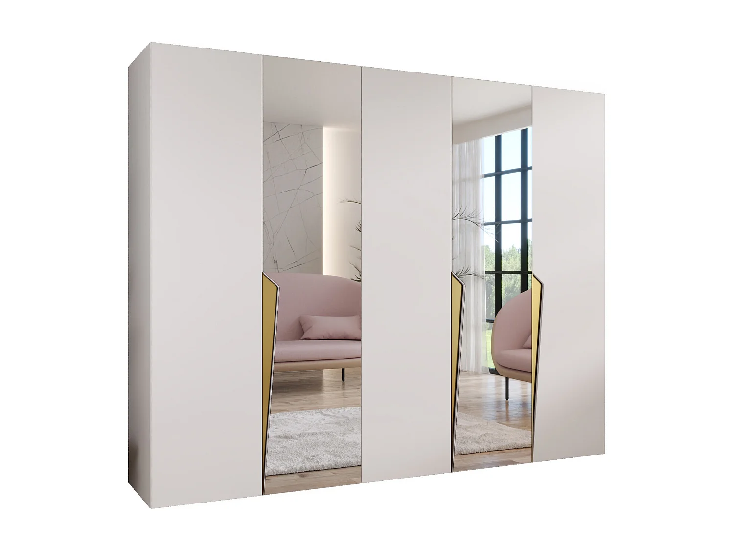 Draaideurkast Piano 2 250 / 202 / 52 (Wit + handgrepen: Goud)