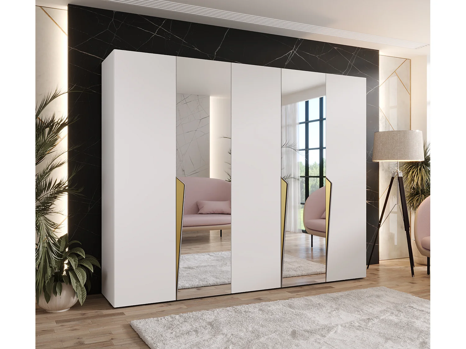 Draaideurkast Piano 2 250 / 202 / 52 (Wit + handgrepen: Goud)