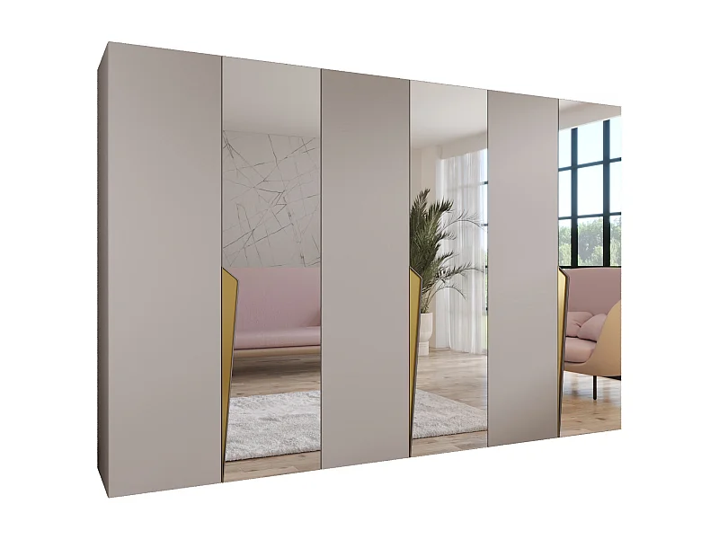 Drehtürenschrank Piano 2 300 (100x3) / 202 / 52 (Kaschmir + Griffe: Gold)