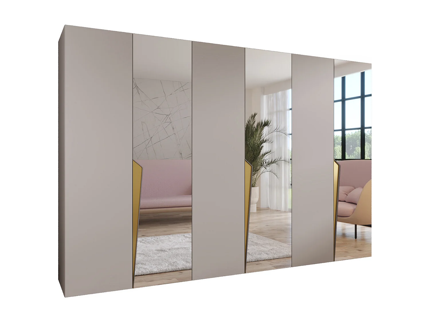 Armoire à portes battantes Piano 2 300 (100x3) / 202 / 52 (Cachemire + poignées: Gold)