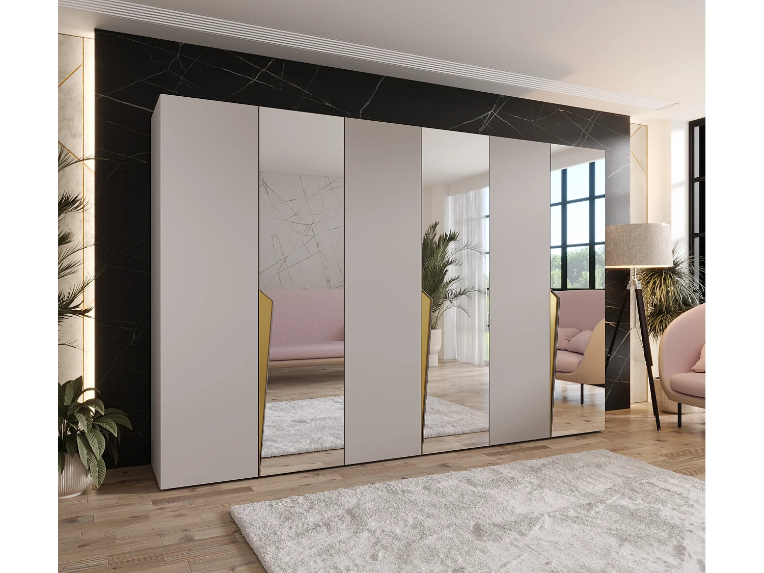 Armoire à portes battantes Piano 2 300 (100x3) / 202 / 52 (Cachemire + poignées: Gold)