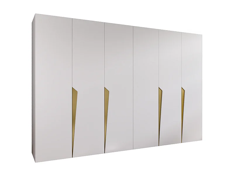 Armadio con ante a battente Piano 1 300 (150x2) / 202 / 52 (Bianco + Maniglie: Oro)