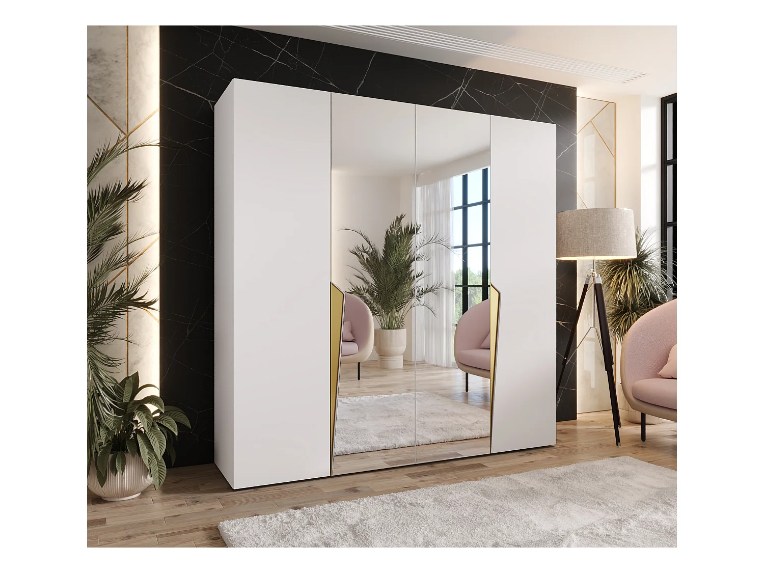 Draaideurkast Piano 2 200 / 202 / 52 (Wit + handgrepen: Goud)