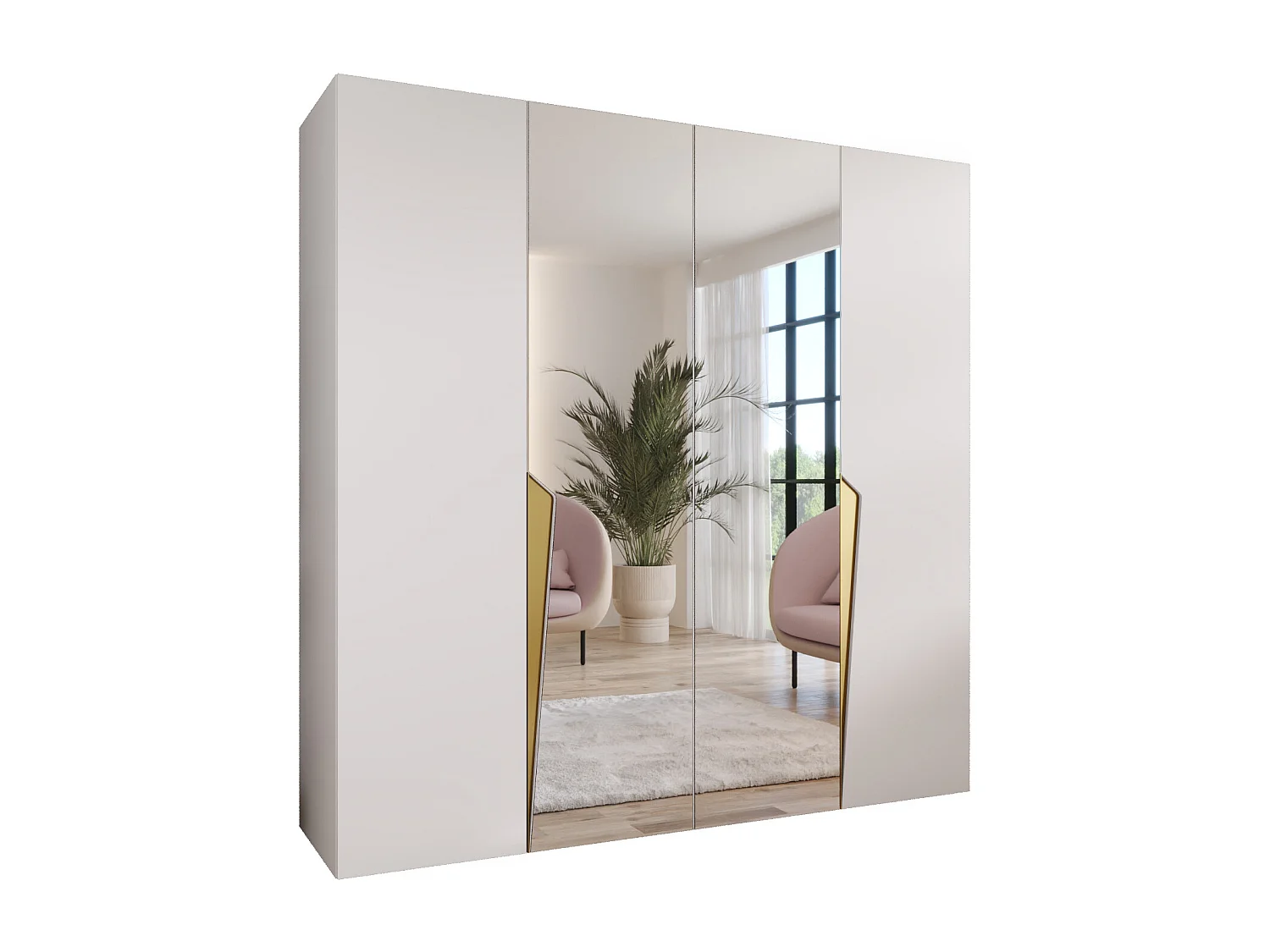 Draaideurkast Piano 2 200 / 202 / 52 (Wit + handgrepen: Goud)