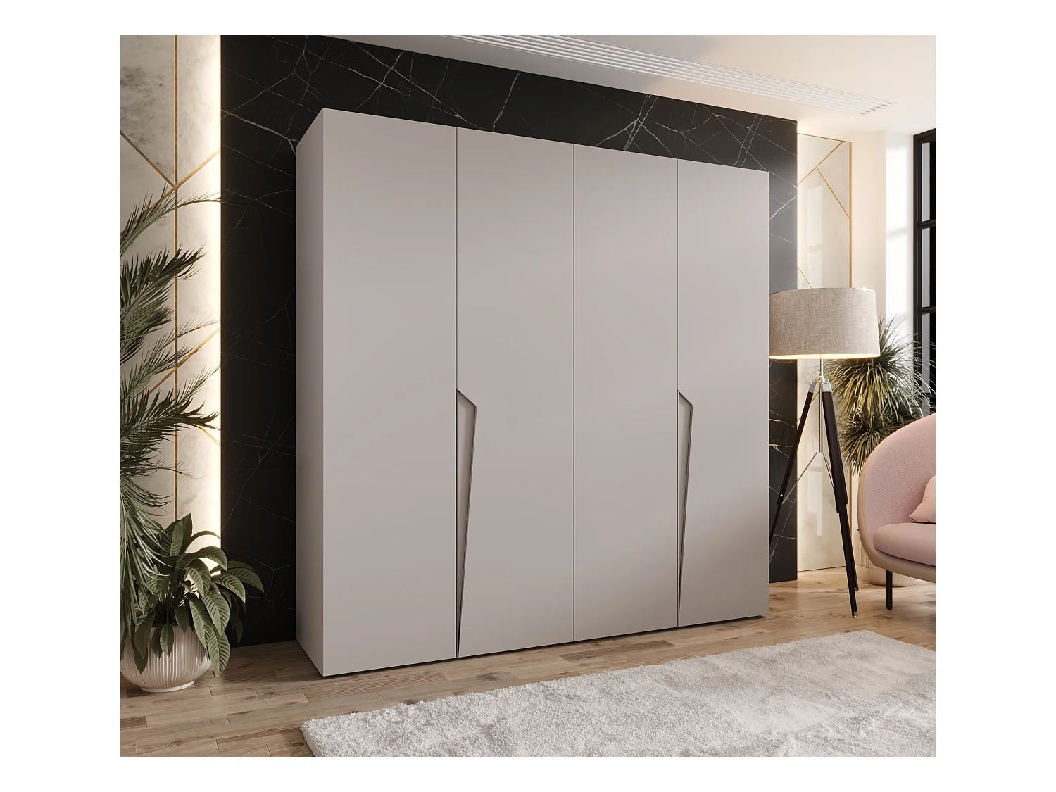 Armoire à portes battantes Piano 1 200 / 202 / 52 (Cachemire + poignées: Cachemire)