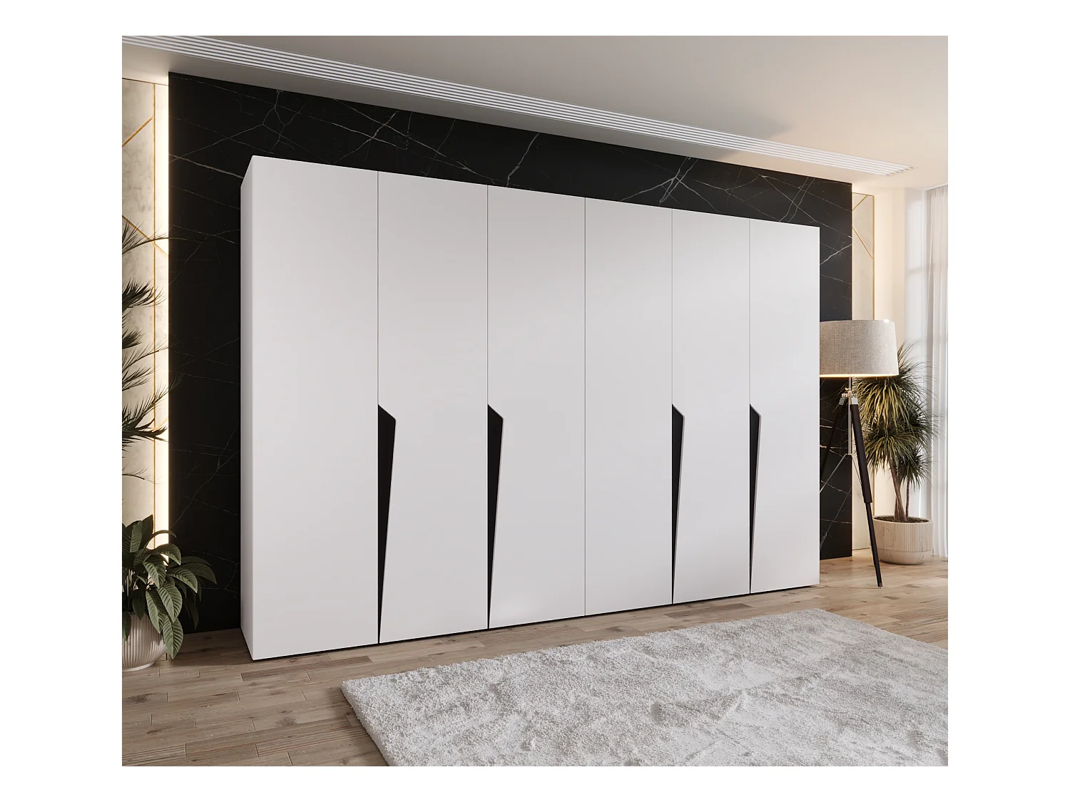 Armoire à portes battantes Piano 1 300 (150x2) / 202 / 52 (Blanc + poignées: Noir)