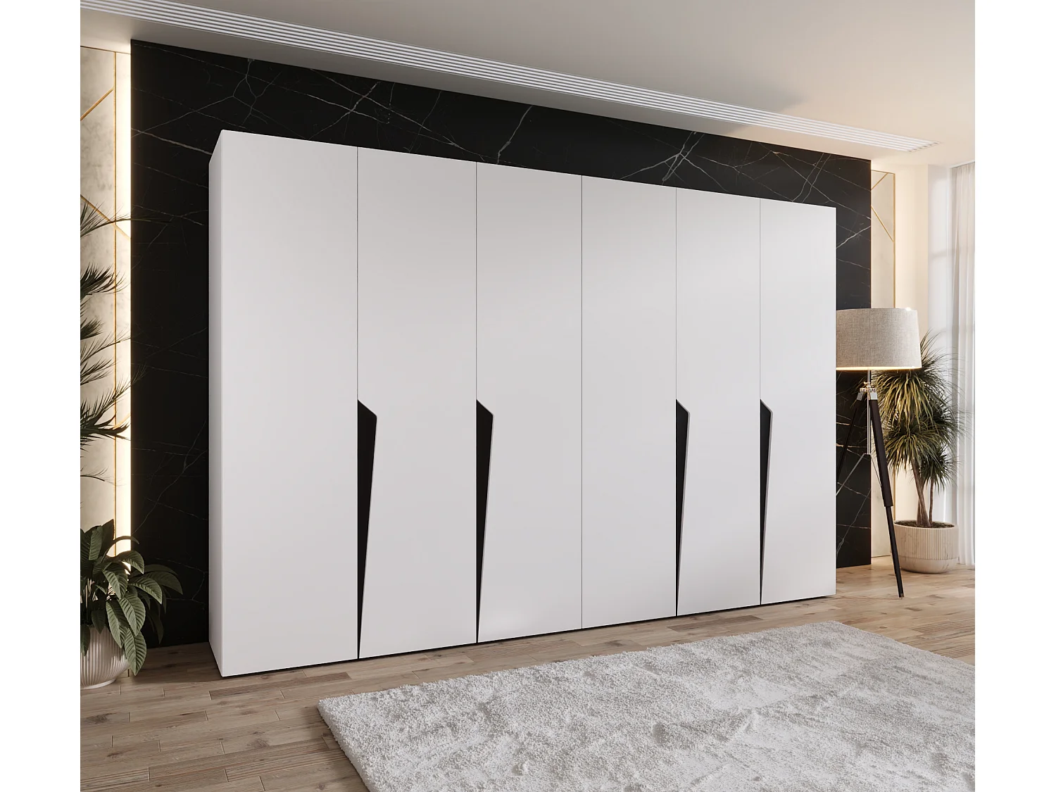 Armoire à portes battantes Piano 1 300 (150x2) / 202 / 52 (Blanc + poignées: Noir)