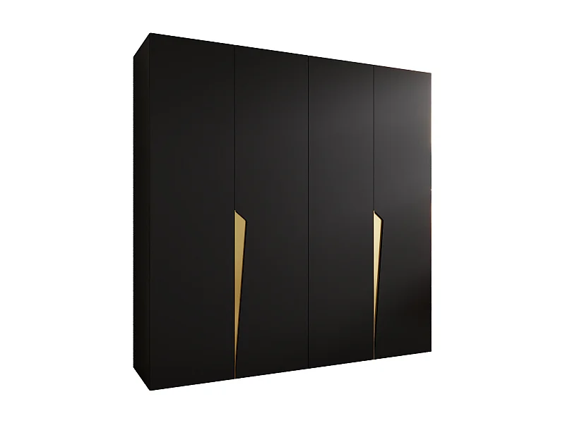 Armoire à portes battantes Piano 1 200 / 202 / 52 (Noir + poignées: Gold)