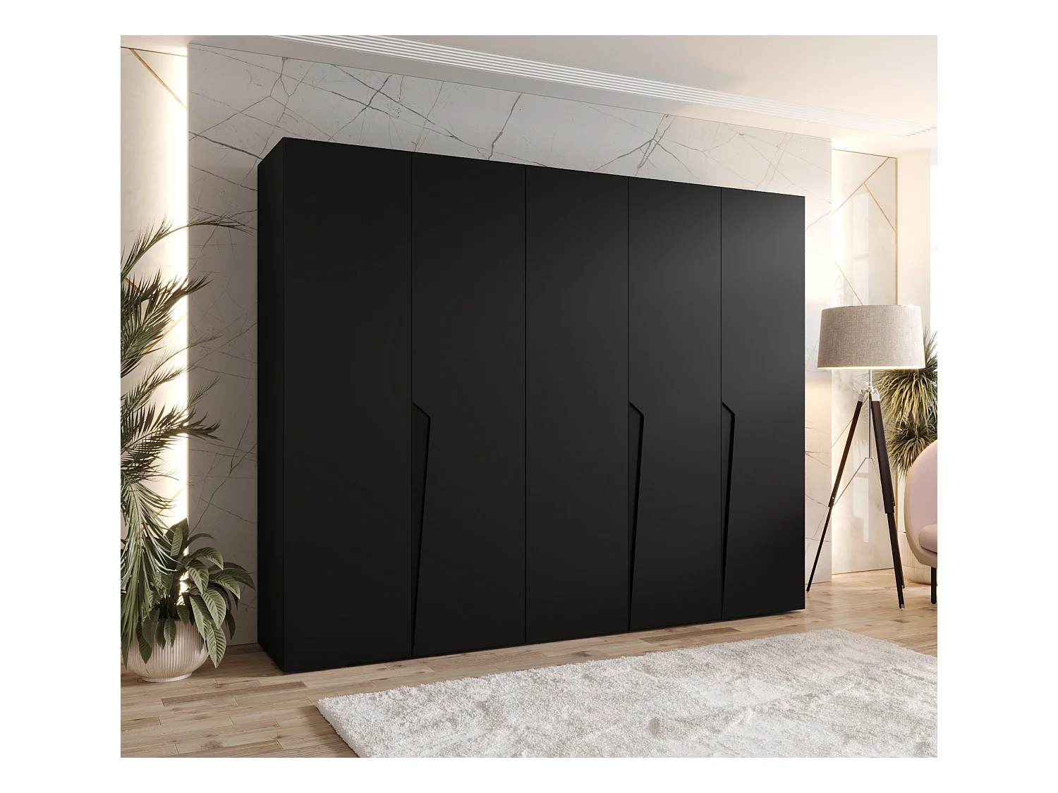 Armoire à portes battantes Piano 1 250 / 202 / 52 (Noir + poignées: Noir)