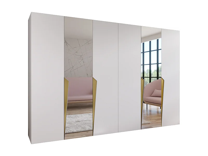 Armoire à portes battantes Piano 2 300 (150x2) / 202 / 52 (Blanc + poignées: Gold)