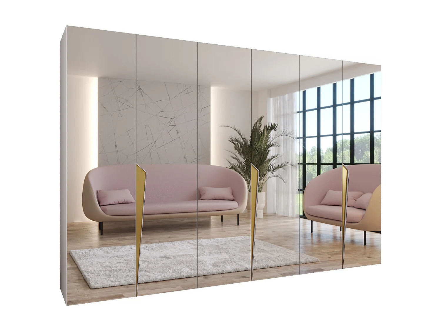 Armoire à portes battantes Piano 3 300 (100x3) / 202 / 52 (Blanc + poignées: Gold)