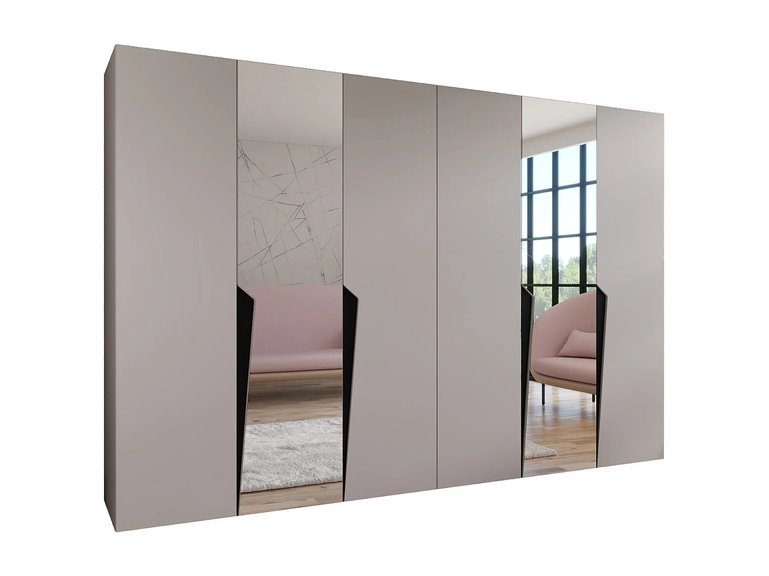 Armoire à portes battantes Piano 2 300 (150x2) / 202 / 52 (Cachemire + poignées: Noir)