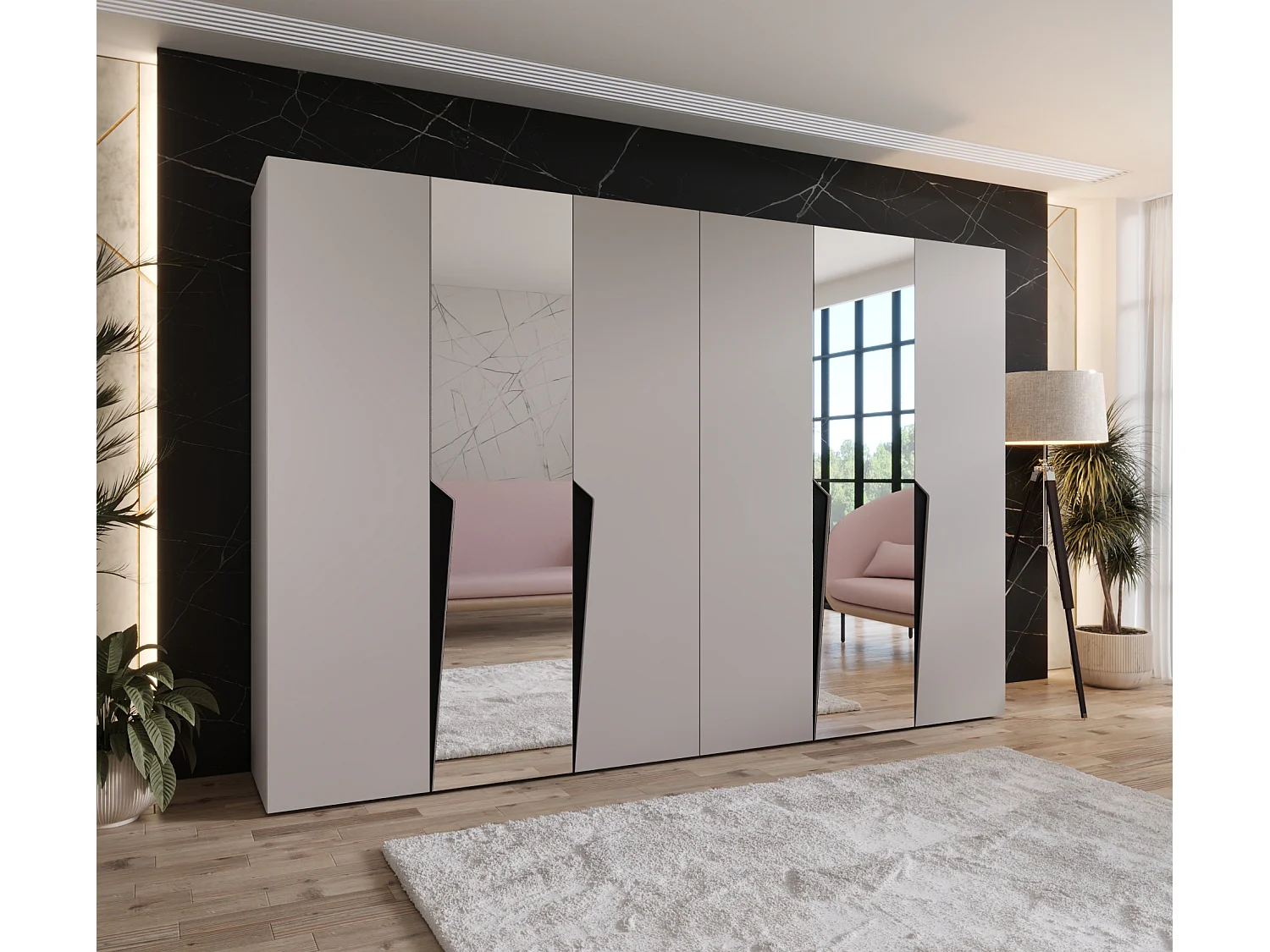 Armoire à portes battantes Piano 2 300 (150x2) / 202 / 52 (Cachemire + poignées: Noir)