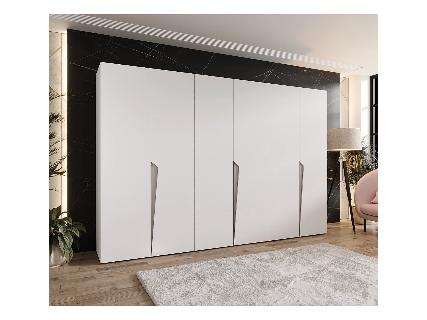 Armario con puertas batientes Piano 1 300 (100x3) / 202 / 52 (Blanco + Asas: Cachemira)