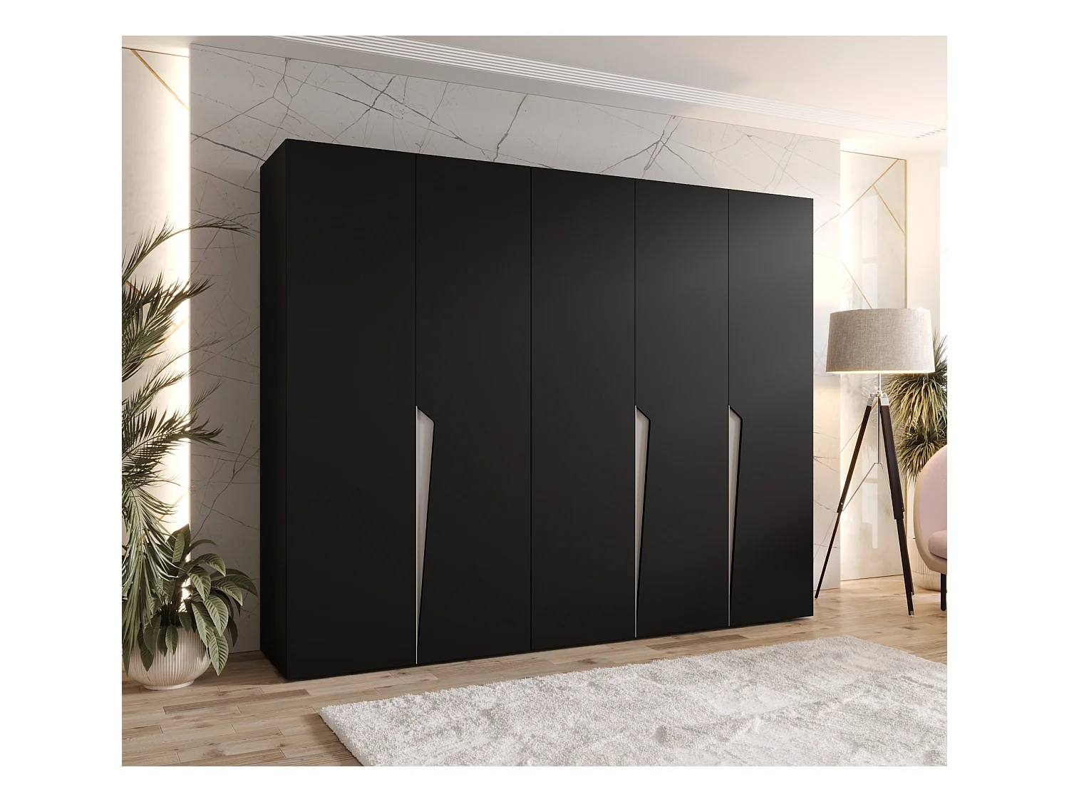 Armadio con ante a battente Piano 1 250 / 202 / 52 (Nero + Maniglie: Cashmere)