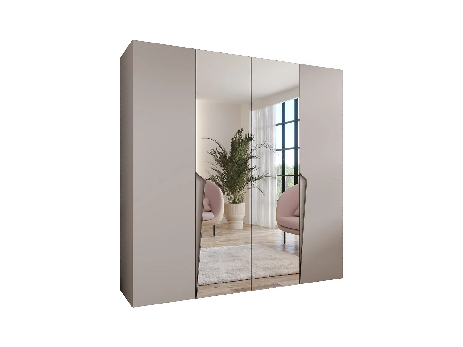 Drehtürenschrank Piano 2 200 / 202 / 52 (Kaschmir + Griffe: Kaschmir)