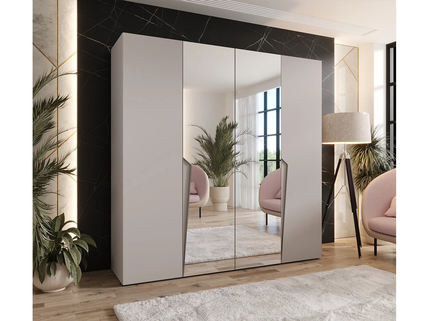 Armoire à portes battantes Piano 2 200 / 202 / 52 (Cachemire + poignées: Cachemire)