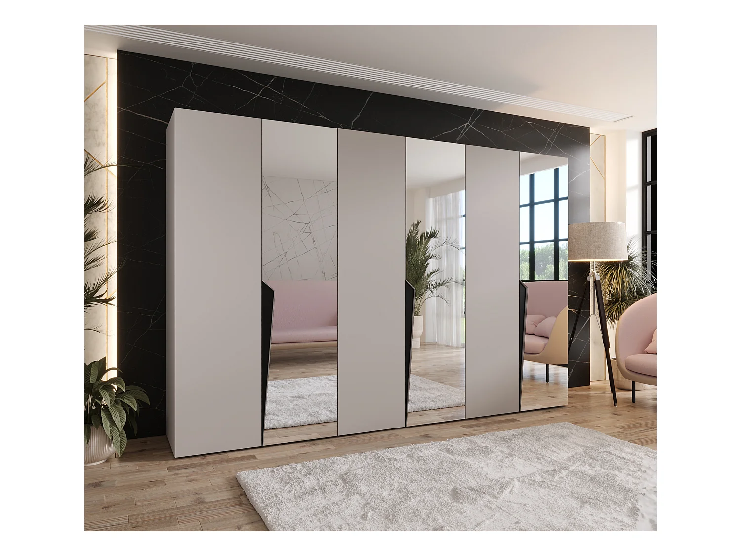 Armoire à portes battantes Piano 2 300 (100x3) / 202 / 52 (Cachemire + poignées: Noir)