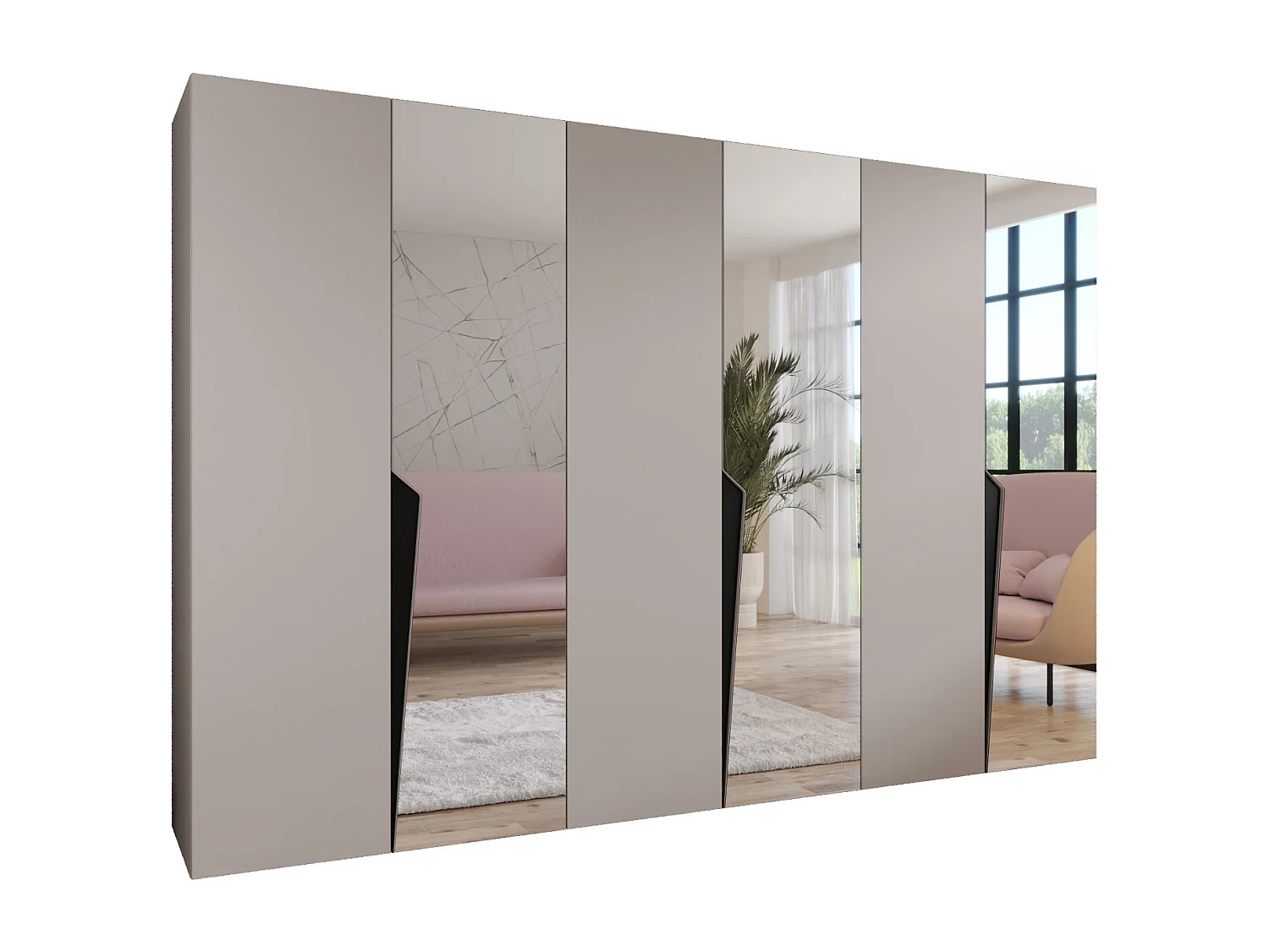 Armario con puertas batientes Piano 2 300 (100x3) / 202 / 52 (Cachemira + Asas: Negro)