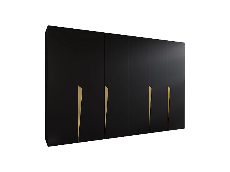 Armoire à portes battantes Piano 1 300 (150x2) / 202 / 52 (Noir + poignées: Gold)