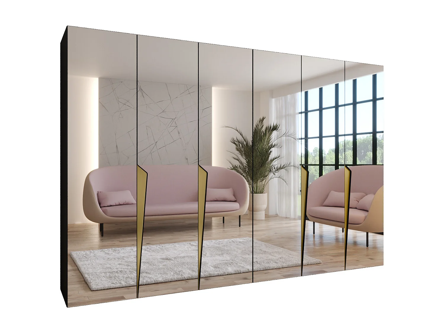 Armoire à portes battantes Piano 3 300 (150x2) / 202 / 52 (Noir + poignées: Gold)