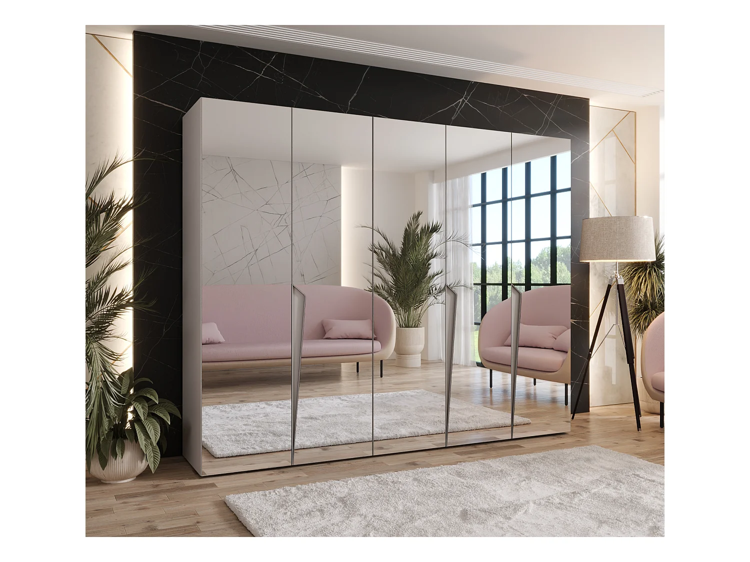 Armadio con ante a battente Piano 3 250 / 202 / 52 (Cashmere + Maniglie: Cashmere)