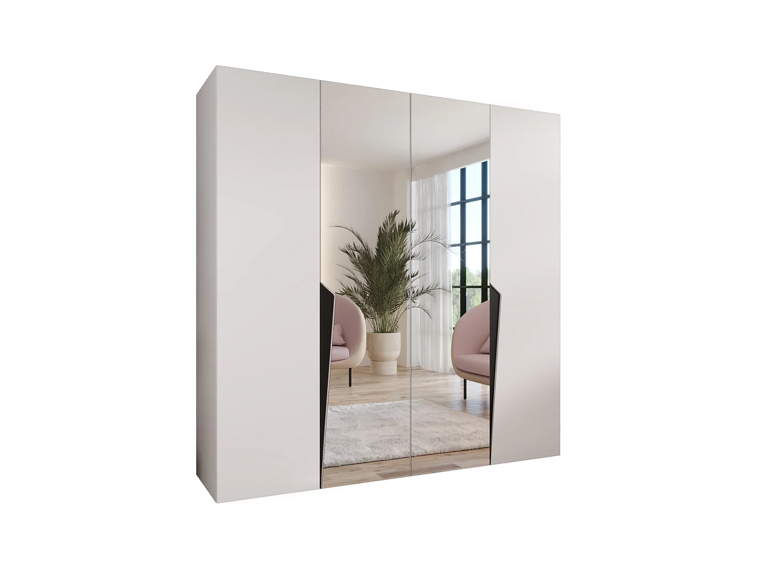 Armadio con ante a battente Piano 2 200 / 202 / 52 (Bianco + Maniglie: Nero)