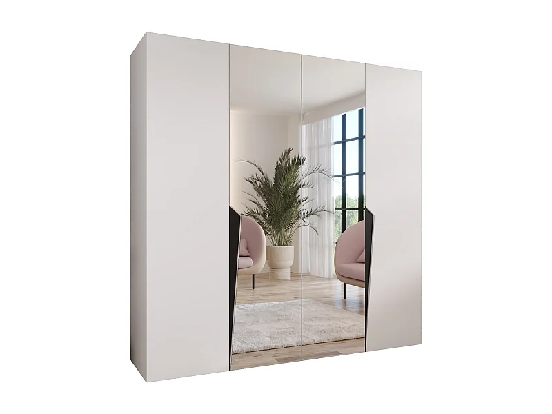 Armoire à portes battantes Piano 2 200 / 202 / 52 (Blanc + poignées: Noir)