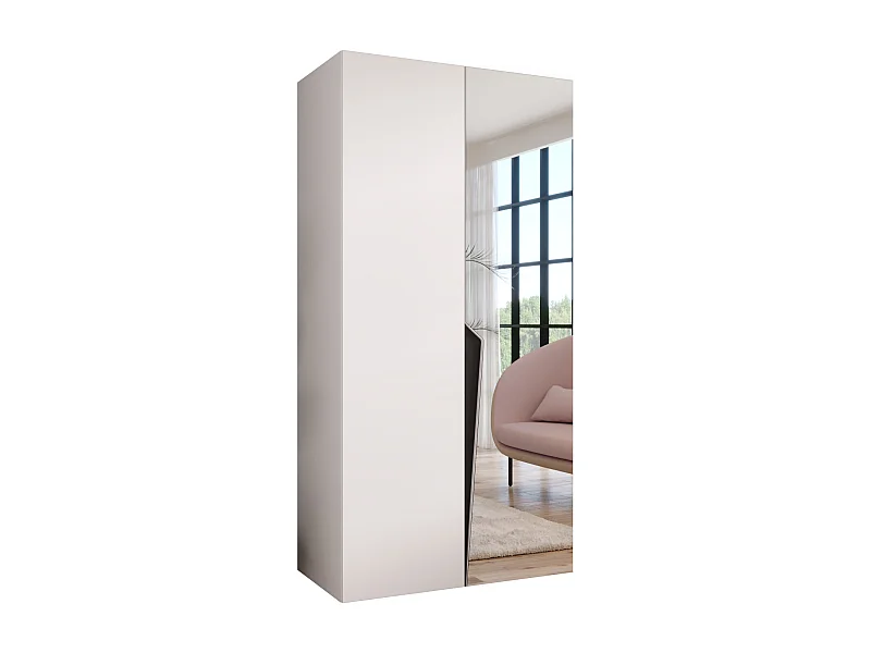 Drehtürenschrank Piano 2 100 / 202 / 52 (Weiß + Griffe: Schwarz)