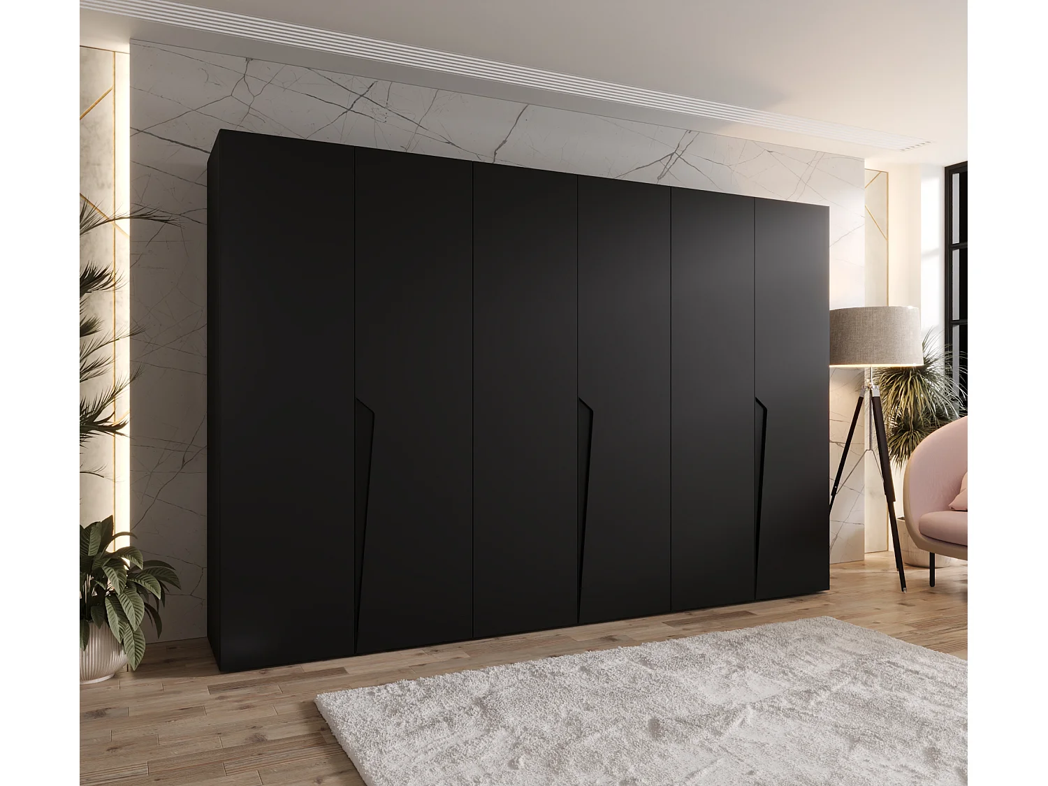 Armoire à portes battantes Piano 1 300 (100x3) / 202 / 52 (Noir + poignées: Noir)