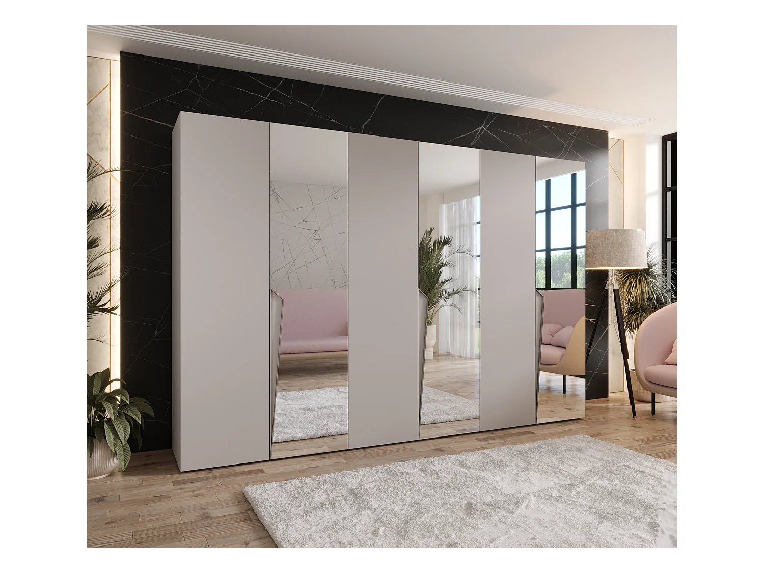 Armoire à portes battantes Piano 2 300 (100x3) / 202 / 52 (Cachemire + poignées: Cachemire)