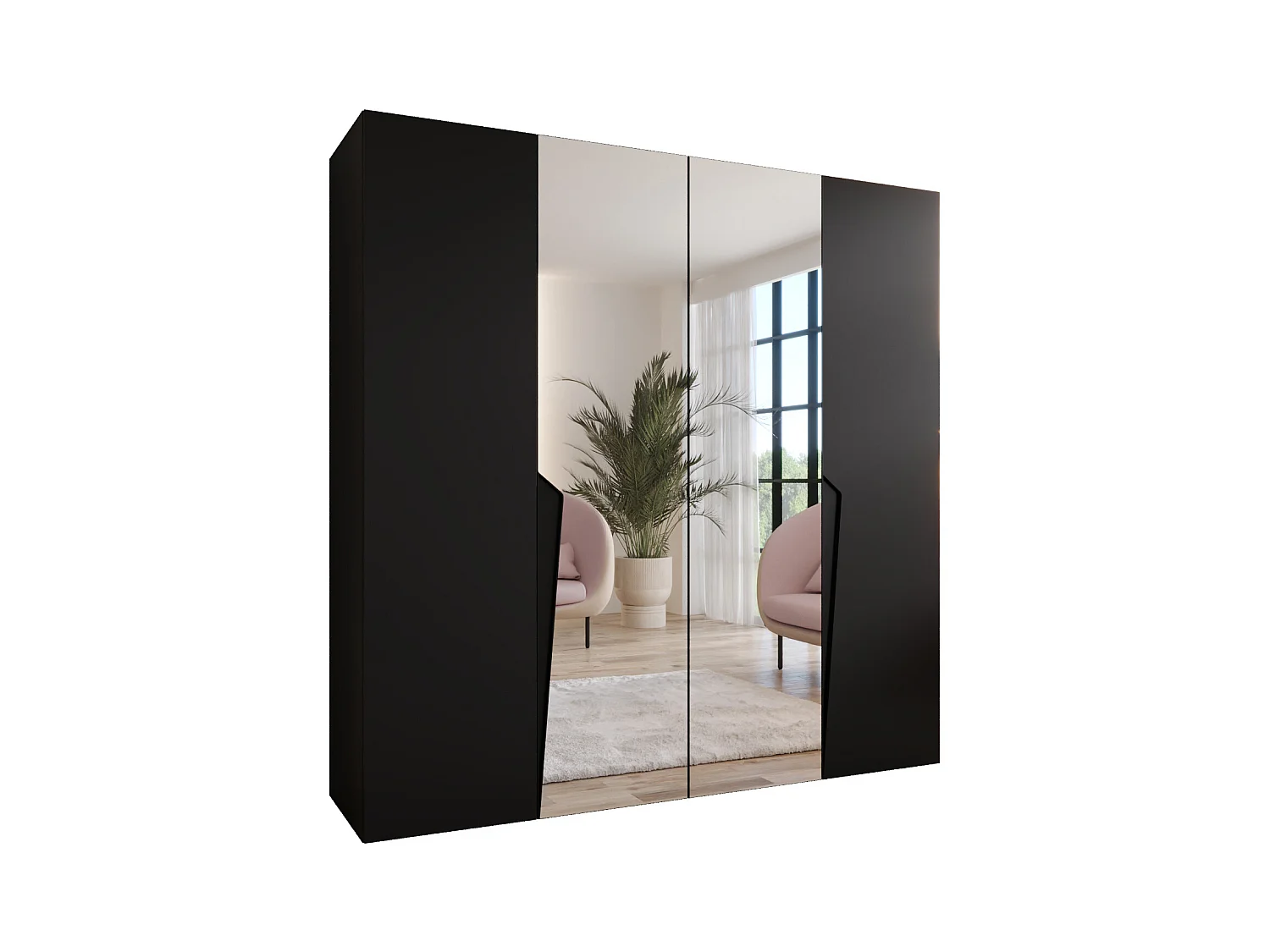 Armadio con ante a battente Piano 2 200 / 202 / 52 (Nero + Maniglie: Nero)