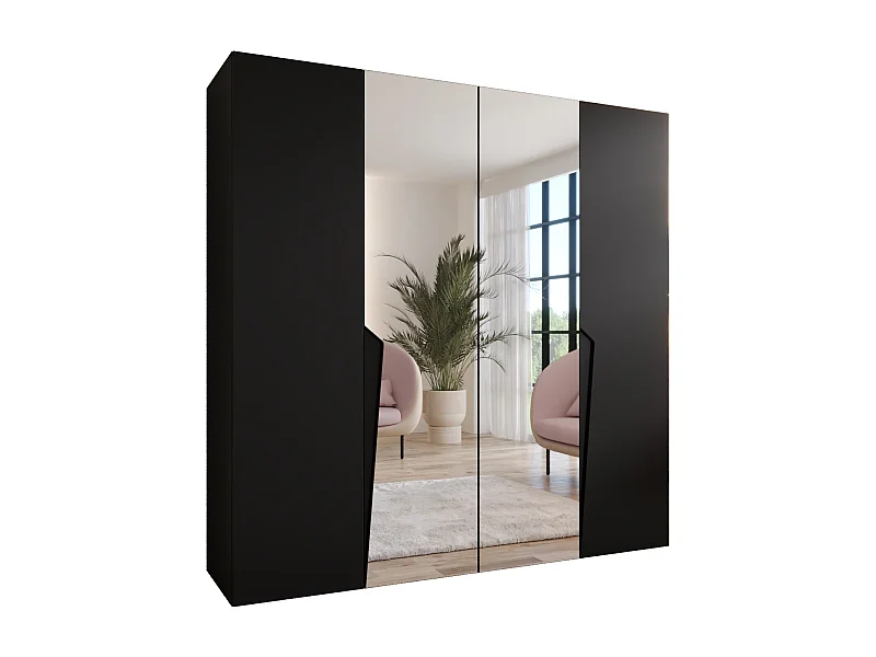 Armoire à portes battantes Piano 2 200 / 202 / 52 (Noir + poignées: Noir)