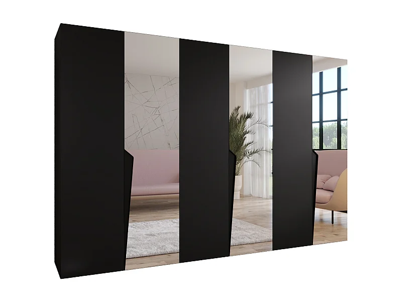 Armadio con ante a battente Piano 2 300 (100x3) / 202 / 52 (Nero + Maniglie: Nero)