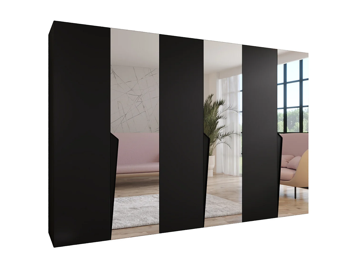 Armoire à portes battantes Piano 2 300 (100x3) / 202 / 52 (Noir + poignées: Noir)