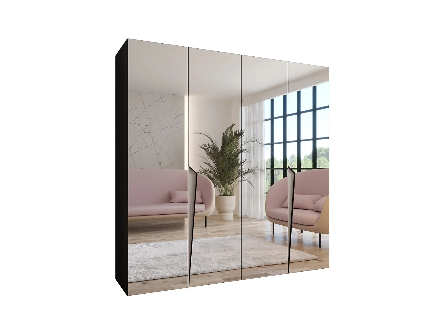 Armoire à portes battantes Piano 3 200 / 202 / 52 (Noir + poignées: Cachemire)