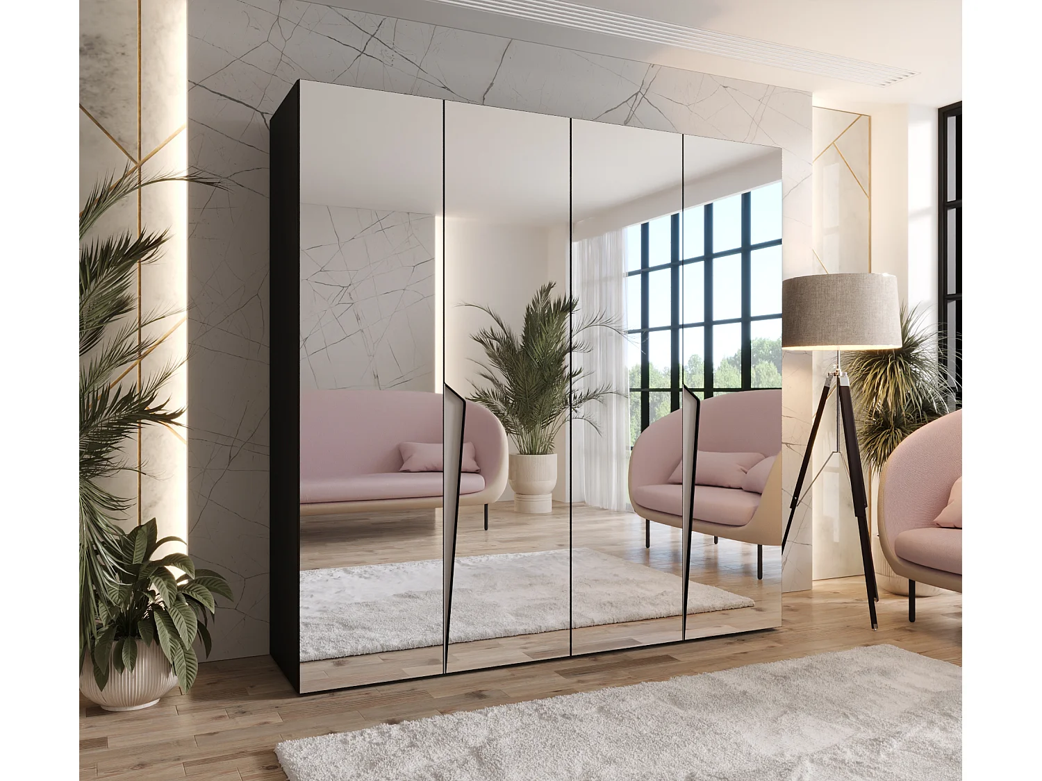 Draaideurkast Piano 3 200 / 202 / 52 (Zwart + handgrepen: Kasjmier)