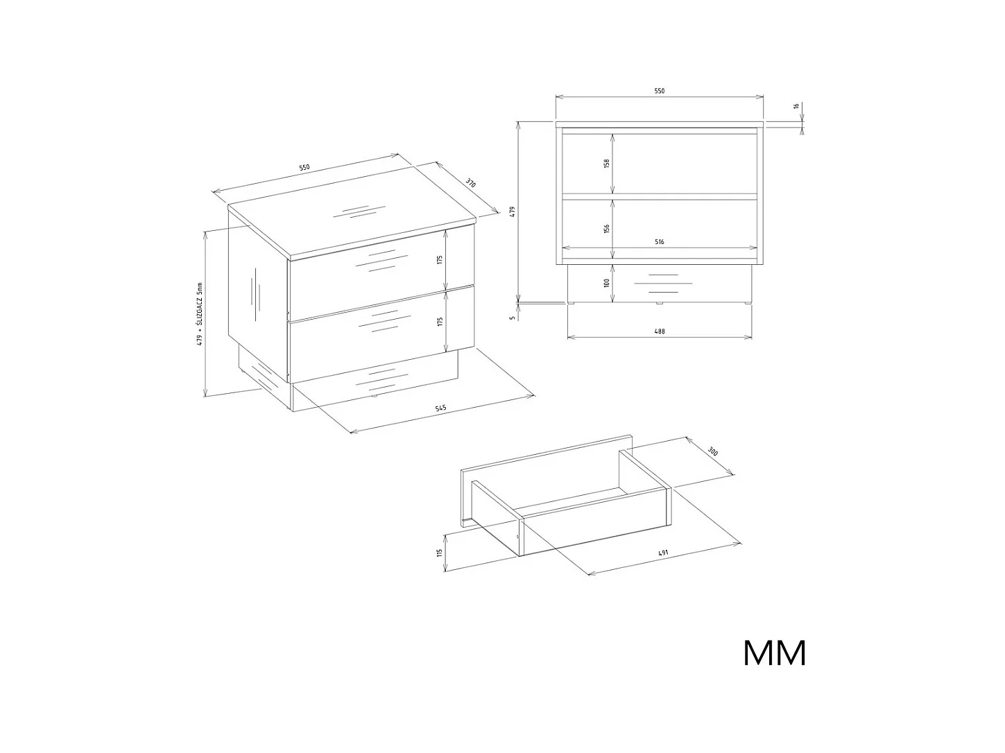 Szafka Nocna AMBER 2S  | Kaszmir | 55x37x48 | 2 Szuflady, TIP ON