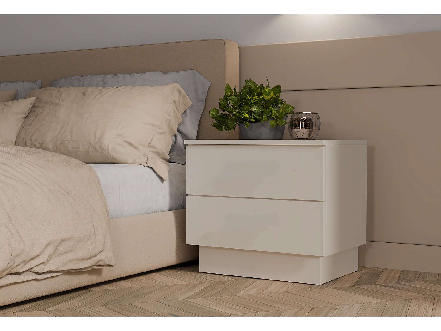 AMBER - Mesita de noche con 2 cajones - Beige