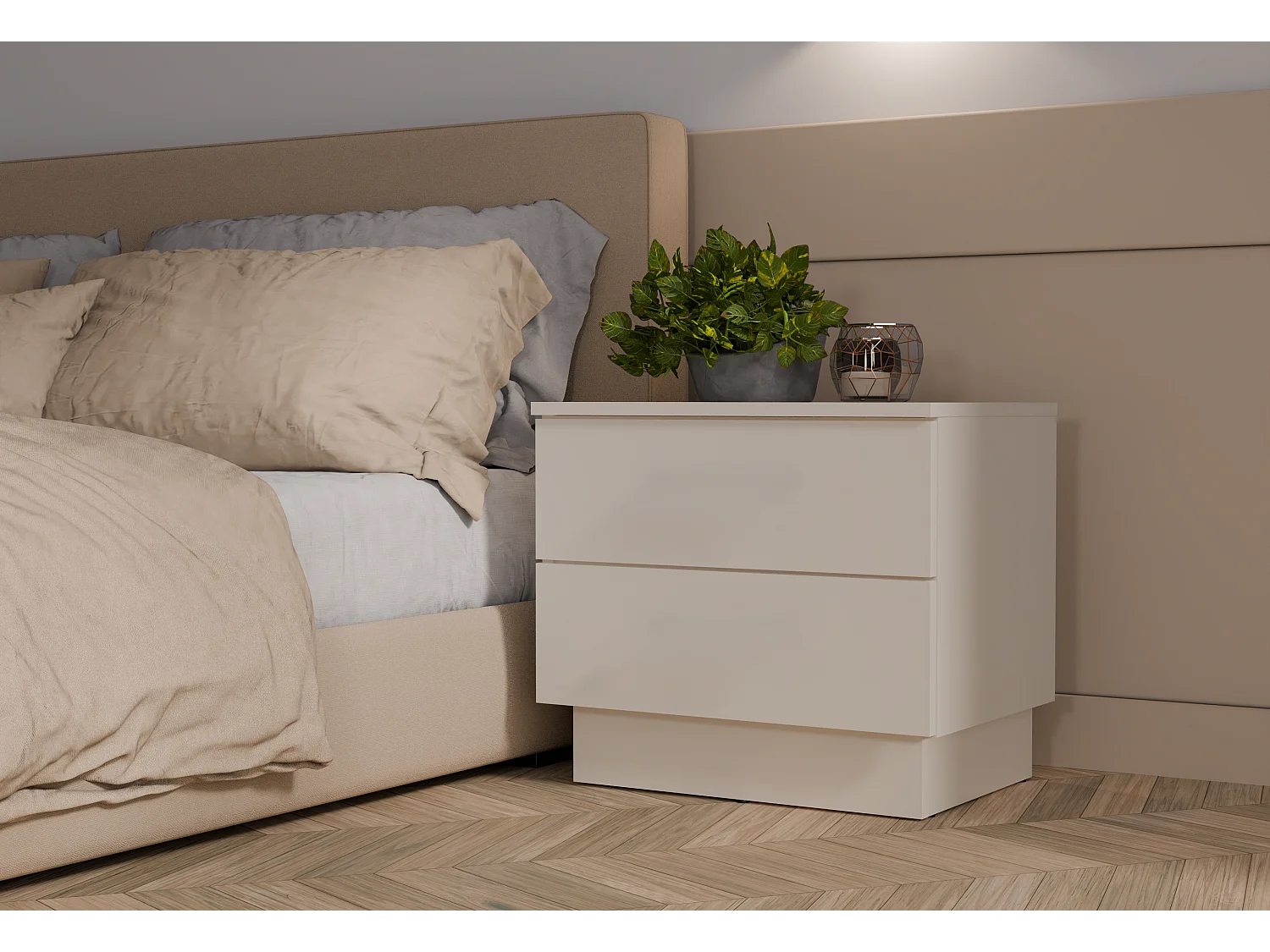 Szafka Nocna AMBER 2S  | Kaszmir | 55x37x48 | 2 Szuflady, TIP ON