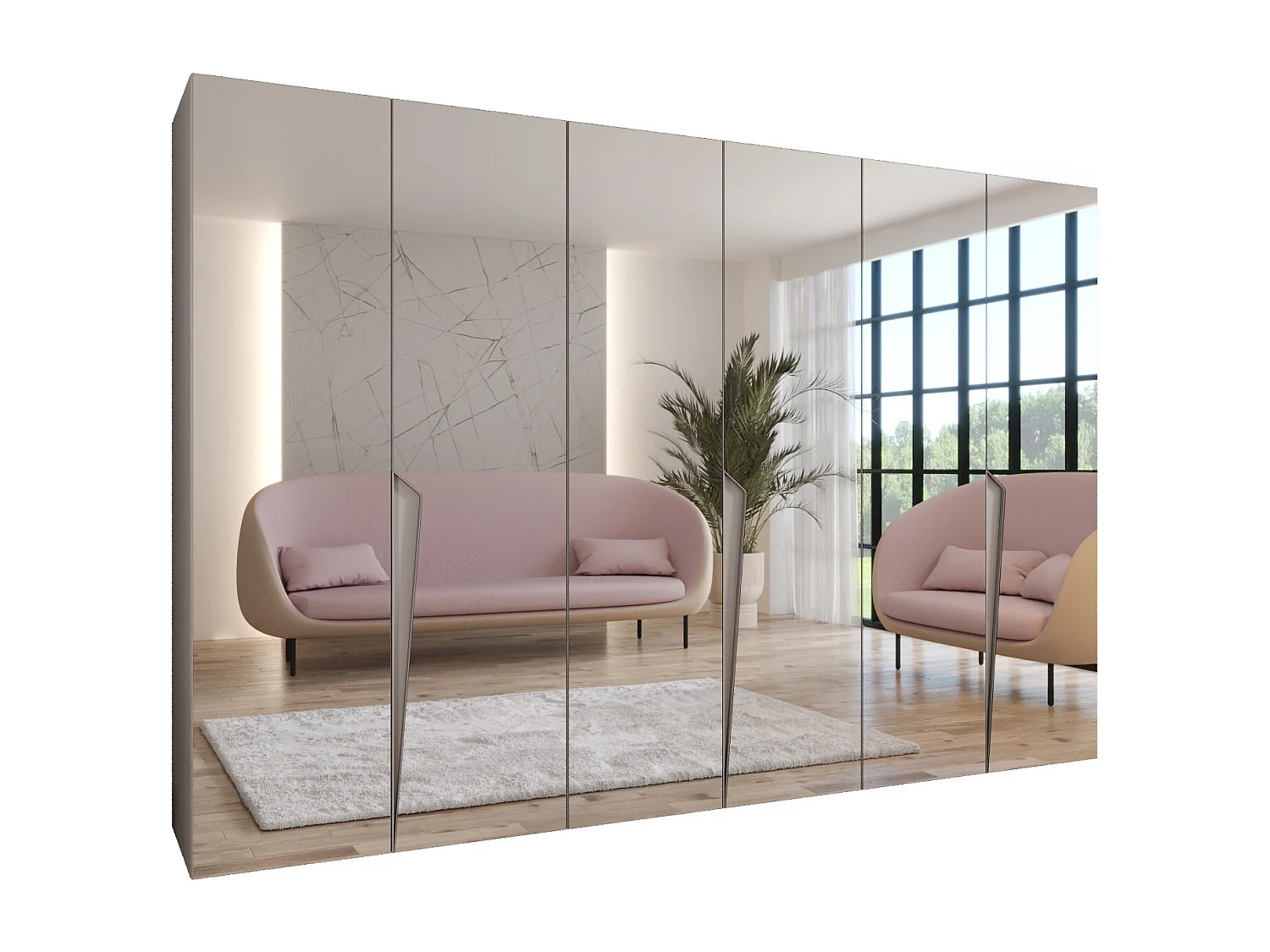 Drehtürenschrank Piano 3 300 (100x3) / 202 / 52 (Kaschmir + Griffe: Kaschmir)