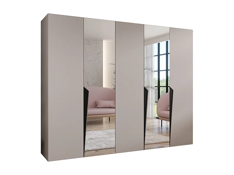 Armadio con ante a battente Piano 2 250 / 202 / 52 (Cashmere + Maniglie: Nero)