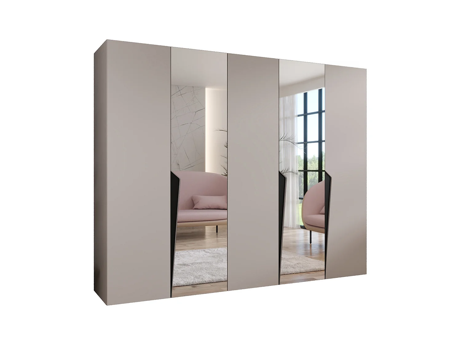 Armadio con ante a battente Piano 2 250 / 202 / 52 (Cashmere + Maniglie: Nero)