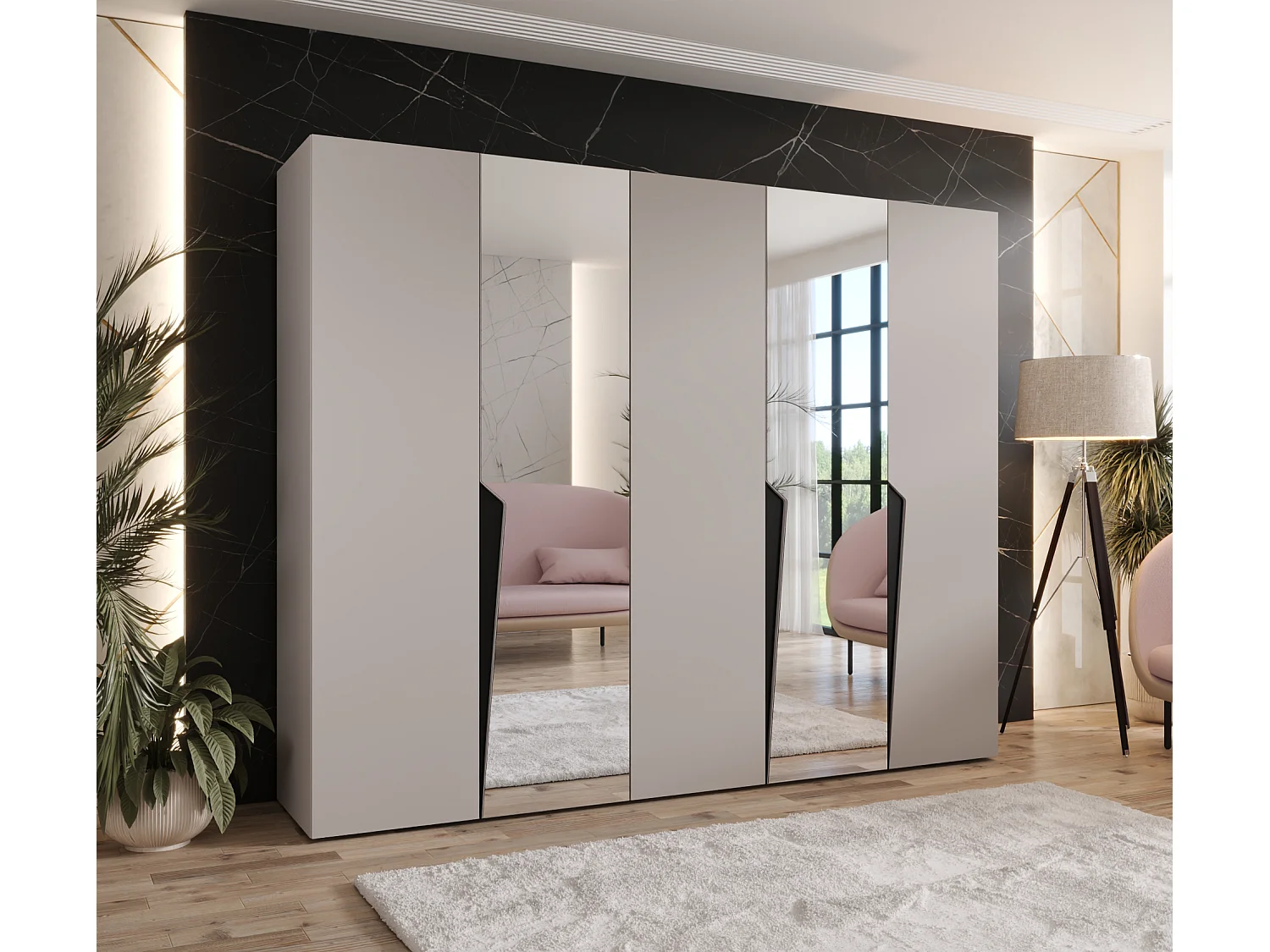 Armoire à portes battantes Piano 2 250 / 202 / 52 (Cachemire + poignées: Noir)