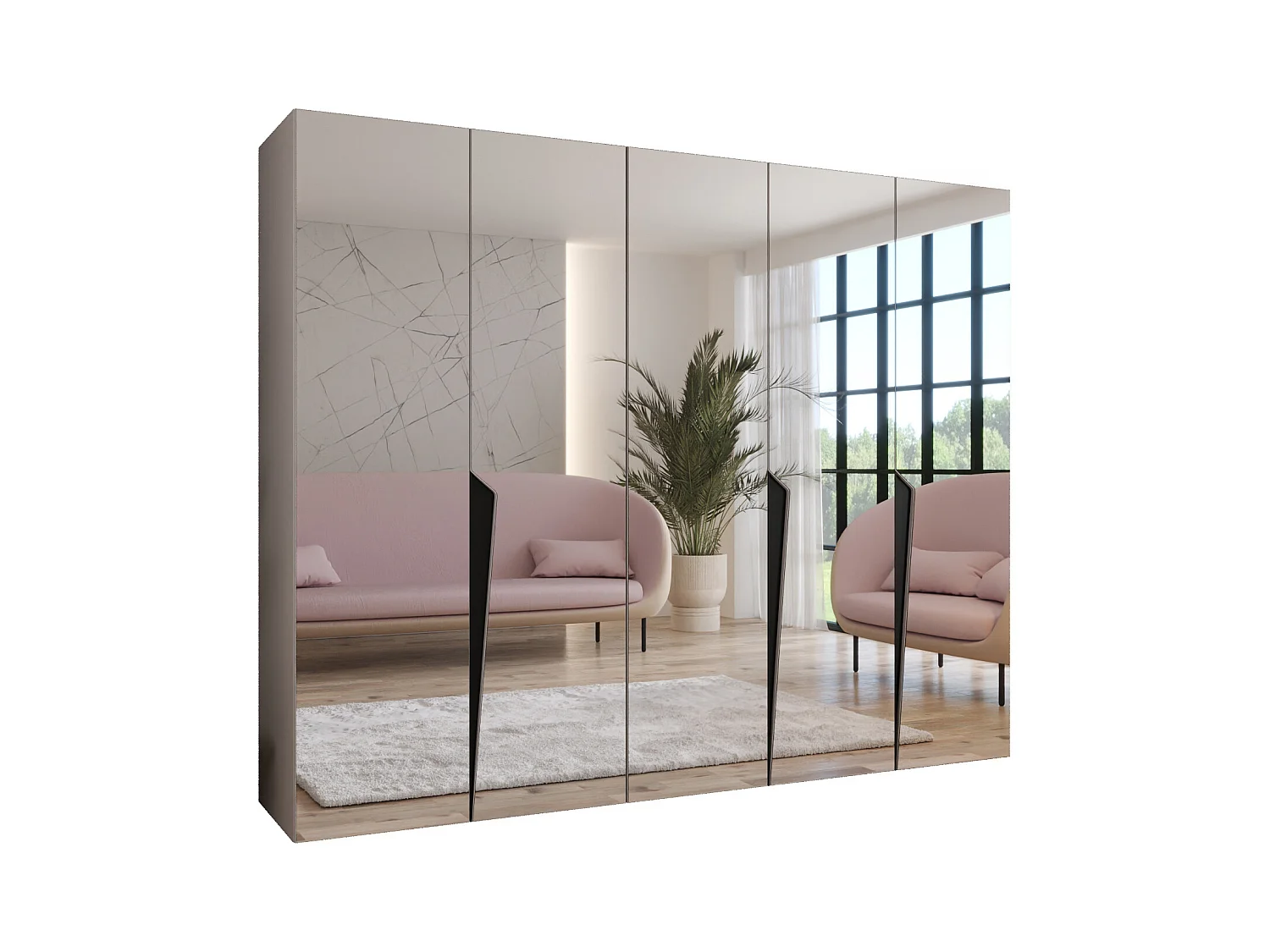 Armadio con ante a battente Piano 3 250 / 202 / 52 (Cashmere + Maniglie: Nero)