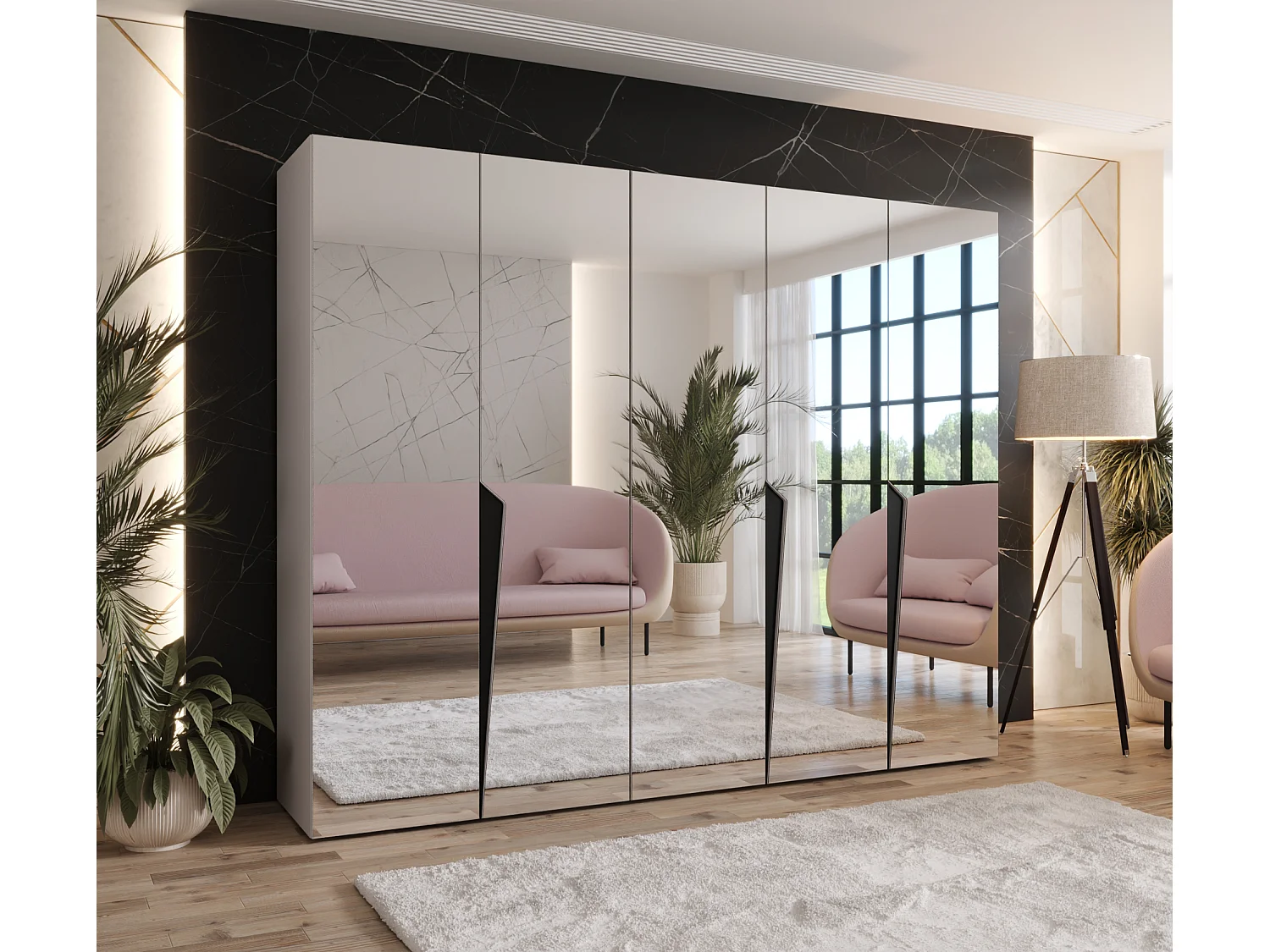 Draaideurkast Piano 3 250 / 202 / 52 (Kasjmier + handgrepen: Zwart)