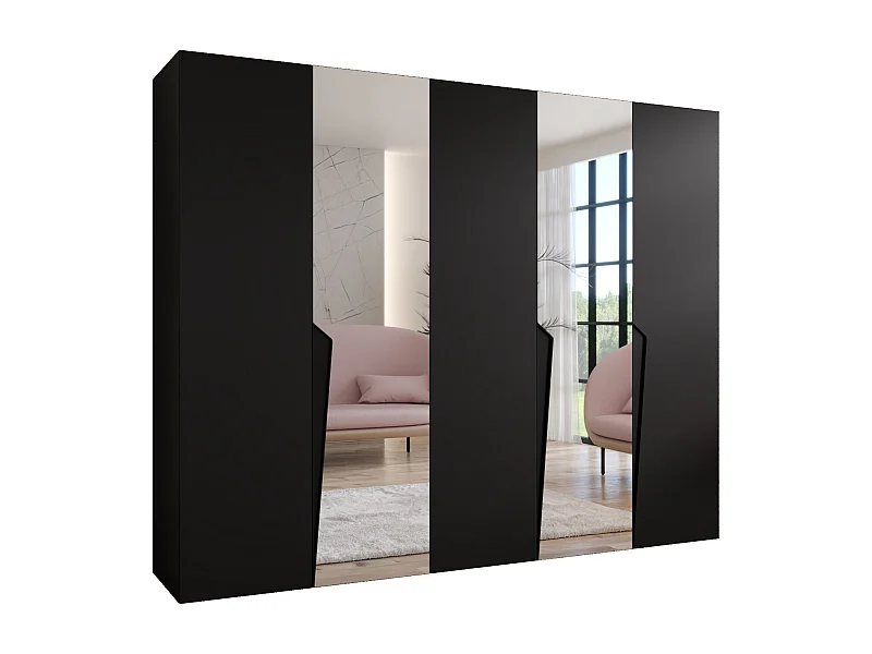 Armoire à portes battantes Piano 2 250 / 202 / 52 (Noir + poignées: Noir)