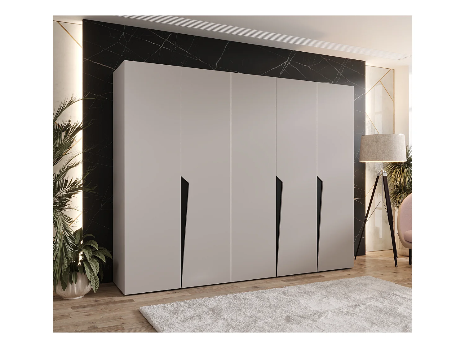 Armoire à portes battantes Piano 1 250 / 202 / 52 (Cachemire + poignées: Noir)